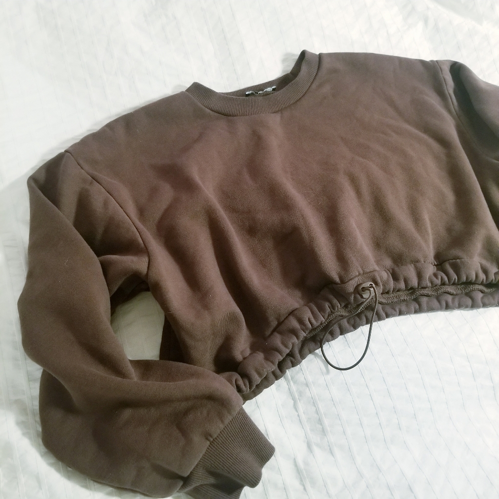 Zara | Brown Cropped Sweater Crew Neck Gym Workout Crop Top